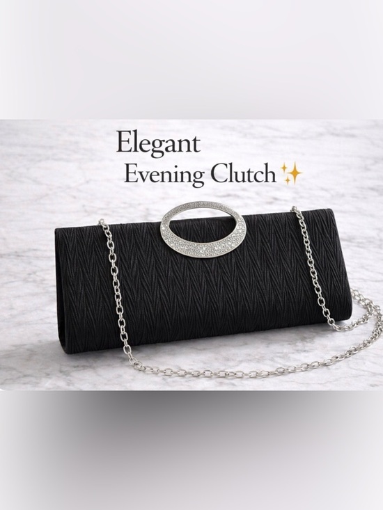 unbranded Handbags - Elegant Black Ring Handle Evening Clutch Bag w/ Chain Strap